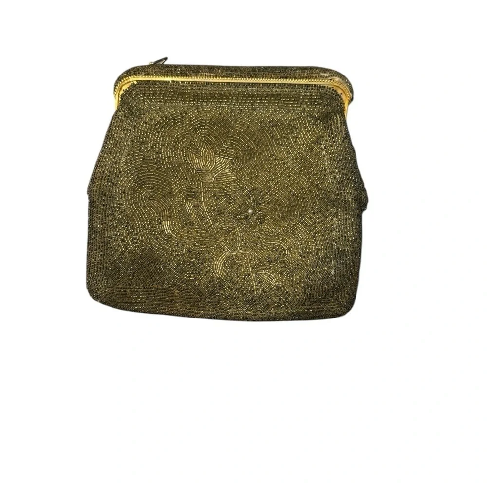 VINTAGE BEADED Elegant Gold Evening Clutch